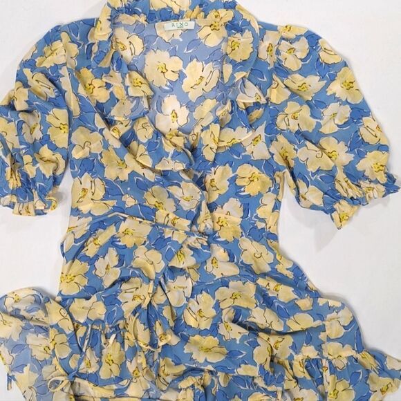 Rixo Silk Floral Wrap Mini Dress - Picture 5 of 9